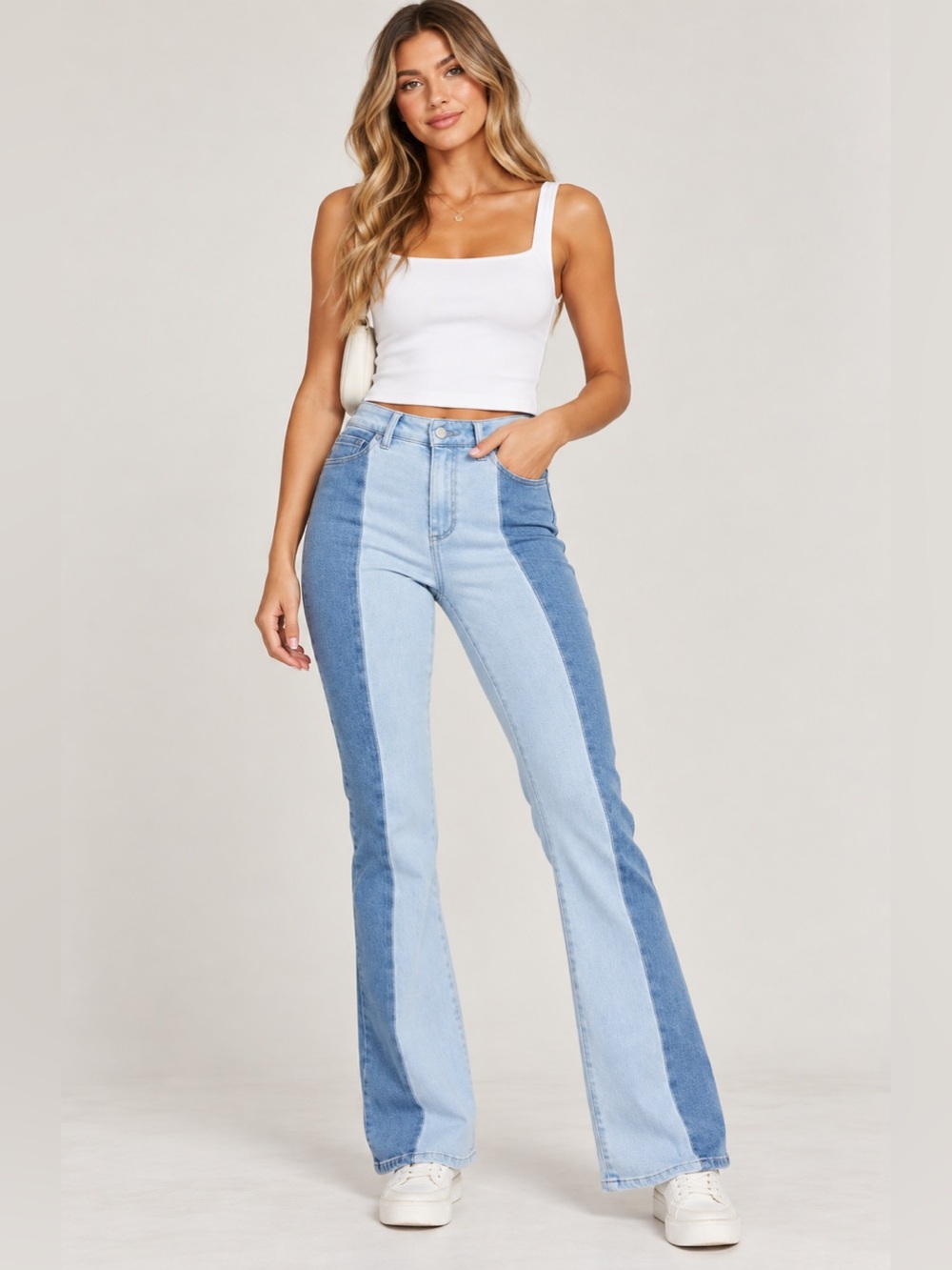 PAIGE Laurel Canyon High Waist Two-Tone Bootcut Jeans